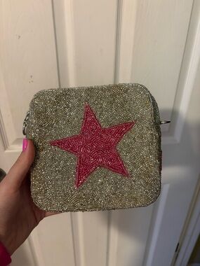 Beaded Pink Star Square Crossbody Bag